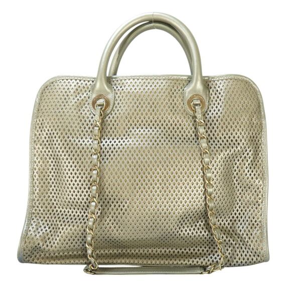 Chanel Gold Perforated Bag Up In The Air Tote Metallic Shoulder CC Vintage Rare - Picture 2 of 16